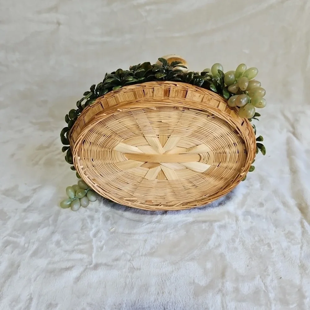 MUSHROOMS GRAPES Vintage Wicker Basket Retro MCM Centerpiece Kitchy Decor